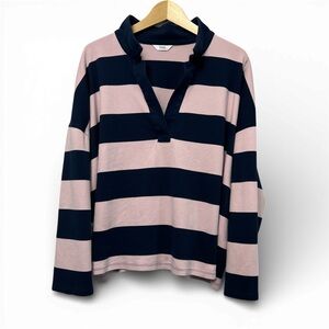 PENN Pink and Navy Striped Cropped Pullover Long Sleeve 3X